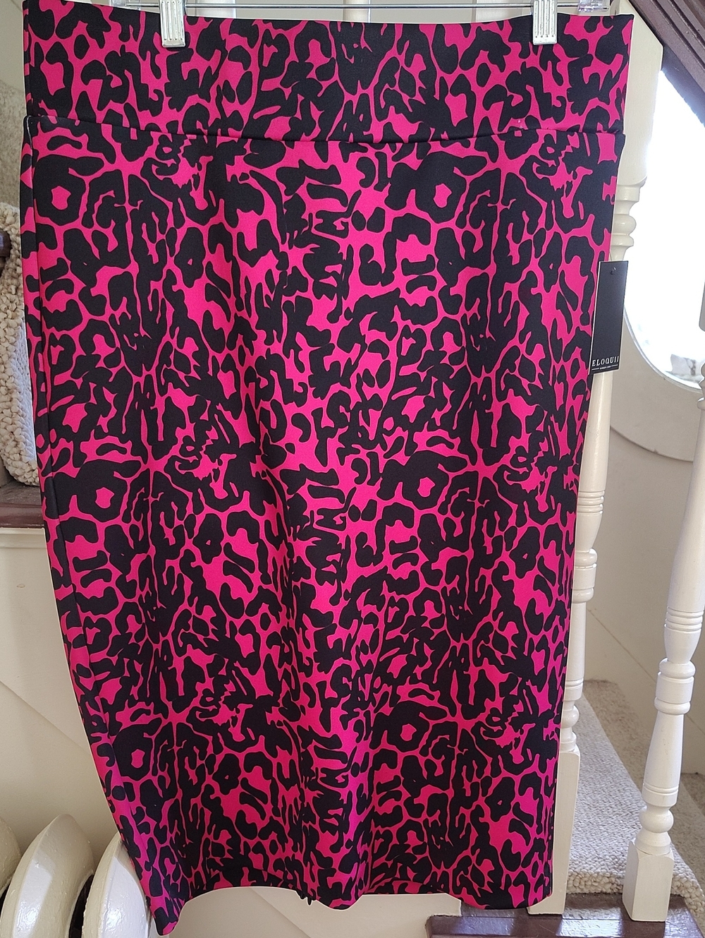 Eloquii Hot Pink and Black Animal Print Pencil Skirt